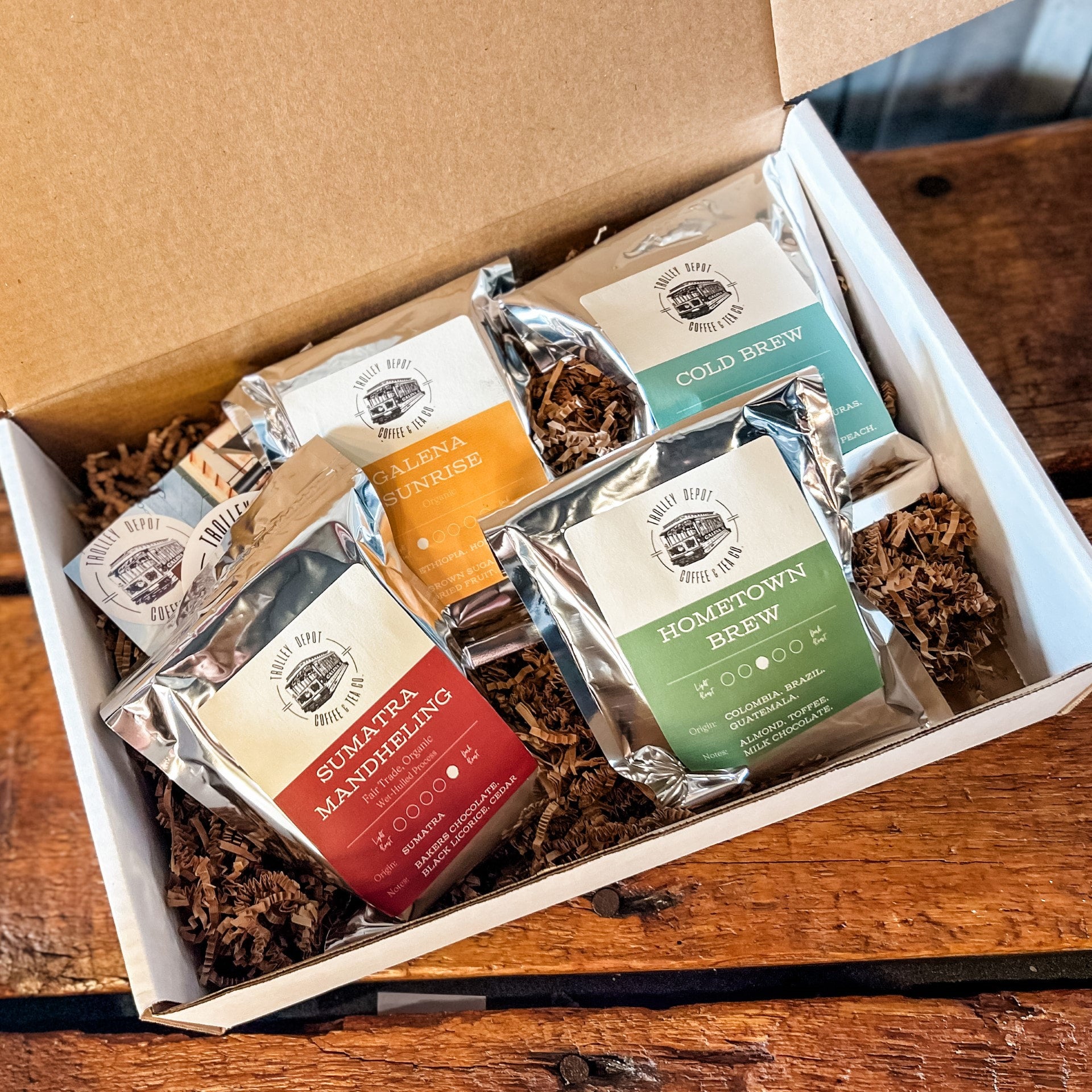 Coffee Sampler Box Trolley Depot Coffee Tea Co